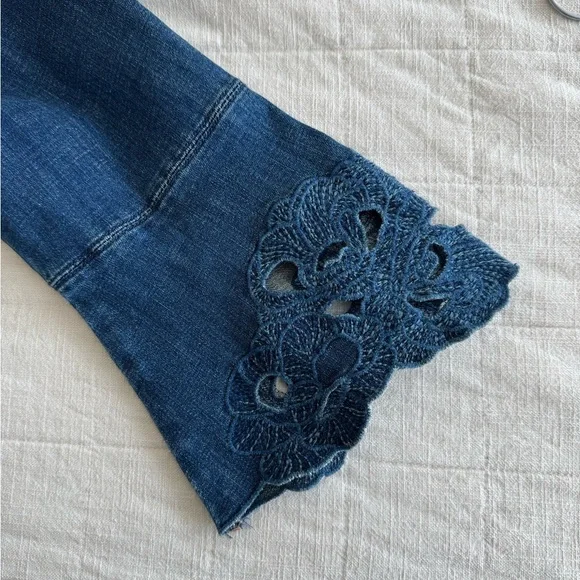 Chico's Blue Jean Jacket with Lace Sleeves - Picture 8 of 11